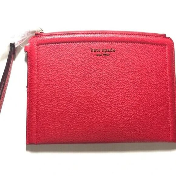 Kate‎ Spade Wristlet Clutch Bag Red Pebble Leather Red NWT - Picture 2 of 13